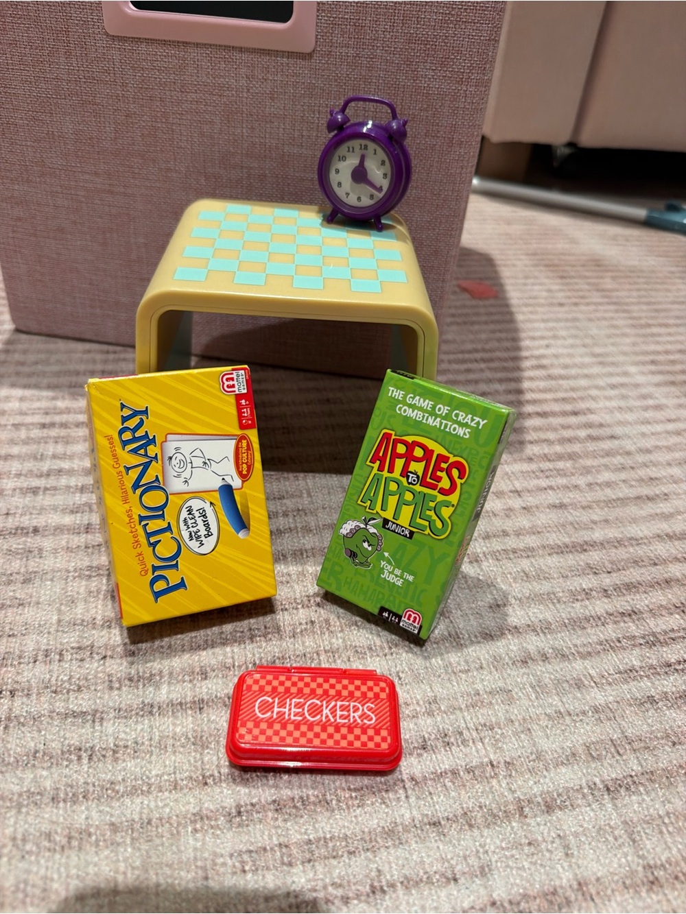 American Girl doll game table with miniature games